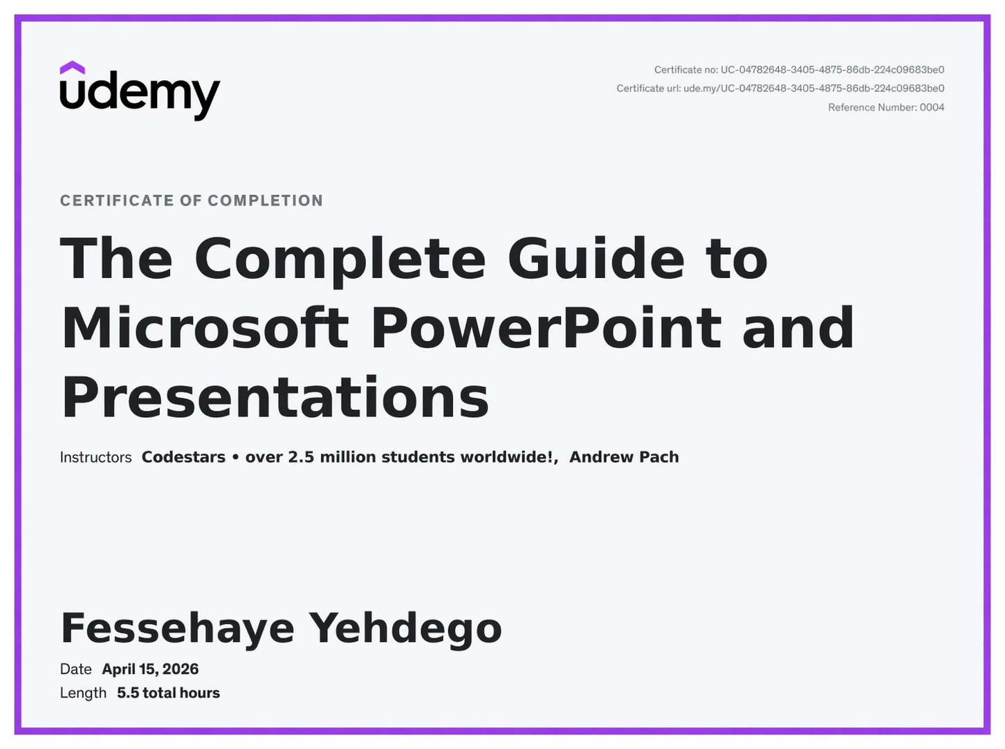 PowerPoint certificate screenshot